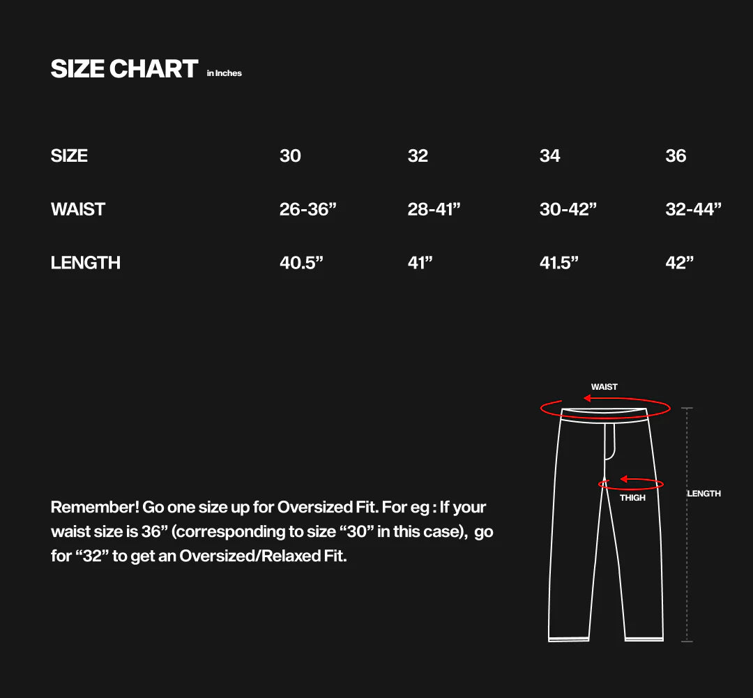 Size chart for Edgerunners Parachute Pants inspired by Cyberpunk Edgerunners