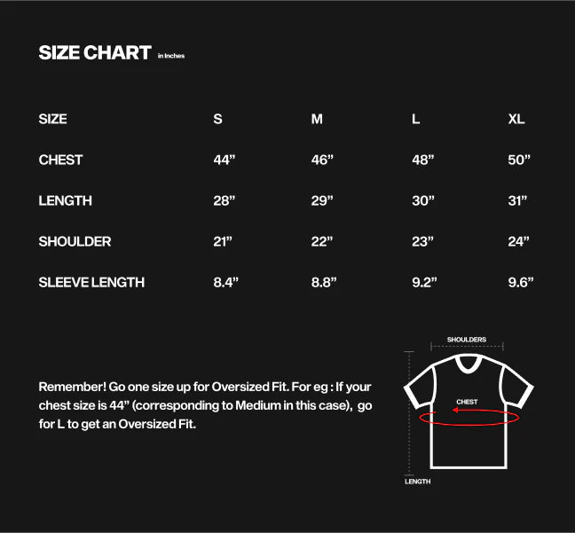 Size chart for Sova Oversized Tshirt - Inspired by Valorant