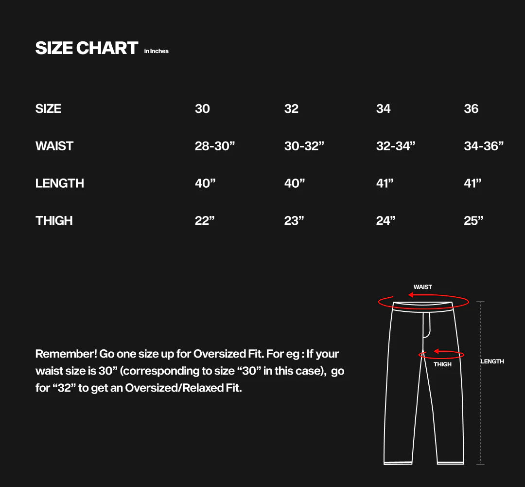 Size chart for Samurai Cargo Flaring Pants | Inspired by Cyberpunk 2077